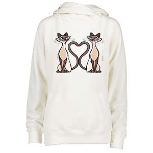 Siamese Cat Heart Tails Love Kitty Kitten Cat Lover Gift Womens Funnel Neck Pullover Hood