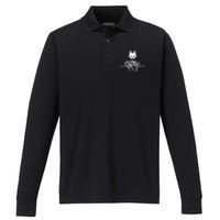 Stray Cat Head And Logo Performance Long Sleeve Polo