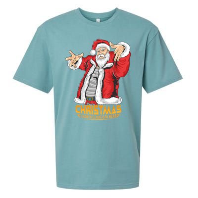 Santa Claus Hip Hop Dj Music Xmas Pajama Christmas Party Cute Gift Sueded Cloud Jersey T-Shirt