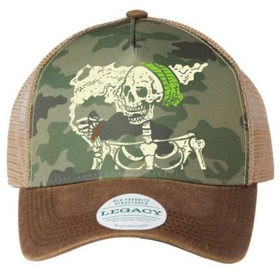 Spooky Cannabis Halloween Hilarious Smoking Skeleton Design Legacy Tie Dye Trucker Hat