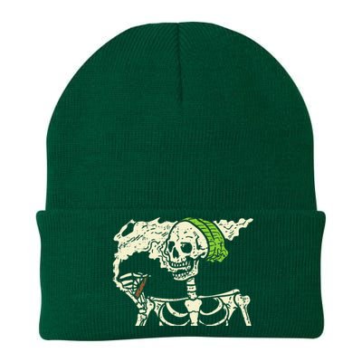 Spooky Cannabis Halloween Hilarious Smoking Skeleton Design Knit Cap Winter Beanie