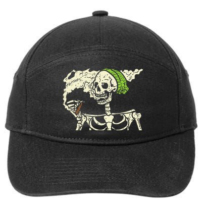 Spooky Cannabis Halloween Hilarious Smoking Skeleton Design 7-Panel Snapback Hat