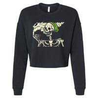 Spooky Cannabis Halloween Hilarious Smoking Skeleton Design Cropped Pullover Crew