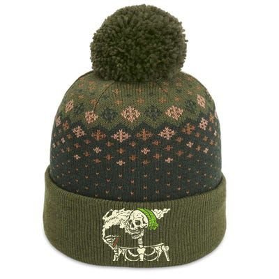 Spooky Cannabis Halloween Hilarious Smoking Skeleton Design The Baniff Cuffed Pom Beanie