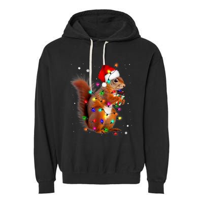 Squirrel Christmas Hat Santa Pajama Squirrels Lover Xmas Garment-Dyed Fleece Hoodie