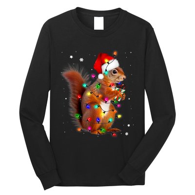 Squirrel Christmas Hat Santa Pajama Squirrels Lover Xmas Long Sleeve Shirt