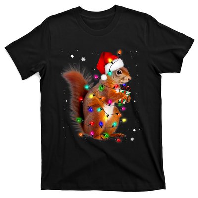 Squirrel Christmas Hat Santa Pajama Squirrels Lover Xmas T-Shirt