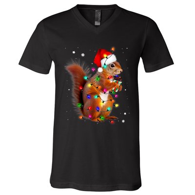 Squirrel Christmas Hat Santa Pajama Squirrels Lover Xmas V-Neck T-Shirt