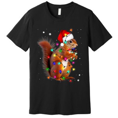 Squirrel Christmas Hat Santa Pajama Squirrels Lover Xmas Premium T-Shirt