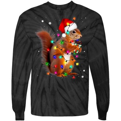 Squirrel Christmas Hat Santa Pajama Squirrels Lover Xmas Tie-Dye Long Sleeve Shirt