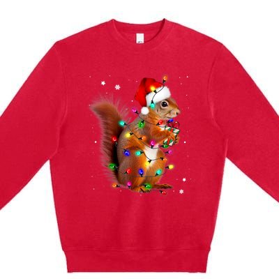 Squirrel Christmas Hat Santa Pajama Squirrels Lover Xmas Premium Crewneck Sweatshirt