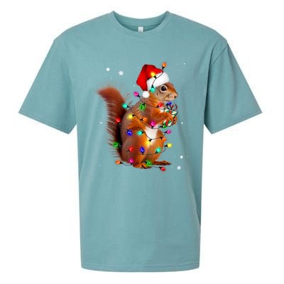 Squirrel Christmas Hat Santa Pajama Squirrels Lover Xmas Sueded Cloud Jersey T-Shirt