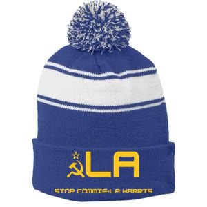 Stop Commiela Harris Stop Kamala Trump 2024 Stripe Pom Pom Beanie