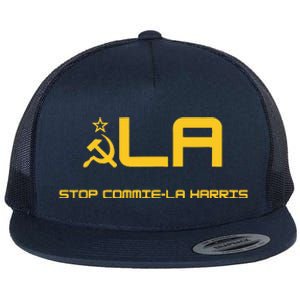 Stop Commiela Harris Stop Kamala Trump 2024 Flat Bill Trucker Hat