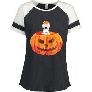 Silkie Chicken Happy Halloween Pumpkin Farm Animal Lover Meaningful Gift Enza Ladies Jersey Colorblock Tee