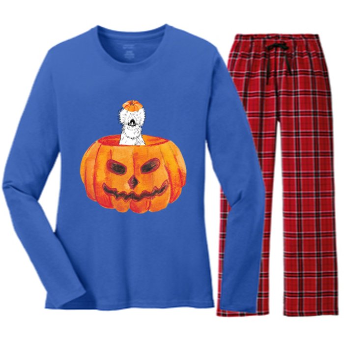 Silkie Chicken Happy Halloween Pumpkin Farm Animal Lover Meaningful Gift Women's Long Sleeve Flannel Pajama Set 