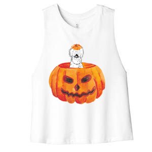 Silkie Chicken Happy Halloween Pumpkin Farm Animal Lover Meaningful Gift Women's Racerback Cropped Tank