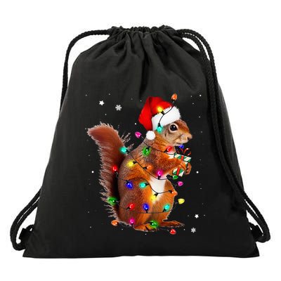 Squirrel Christmas Hat Santa Pajama Squirrels Lover Xmas Drawstring Bag