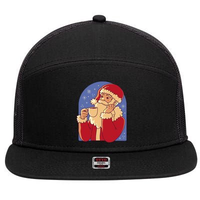 Santa Claus Hot Coco Christmas Holiday 7 Panel Mesh Trucker Snapback Hat