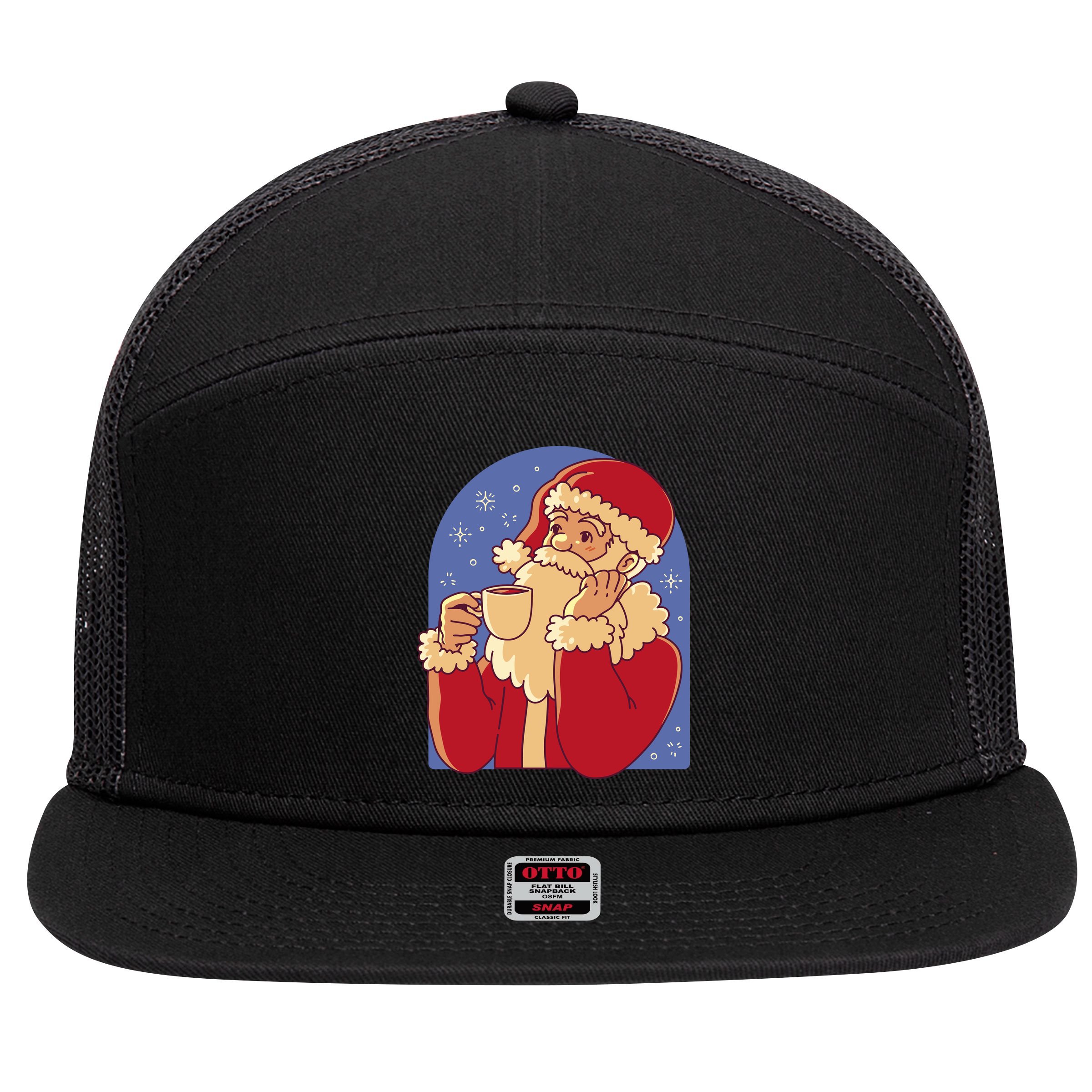 Santa Claus Hot Coco Christmas Holiday 7 Panel Mesh Trucker Snapback Hat