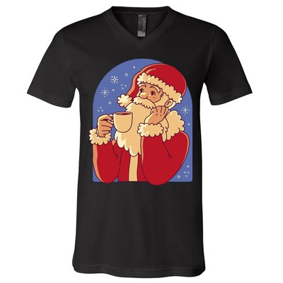 Santa Claus Hot Coco Christmas Holiday V-Neck T-Shirt