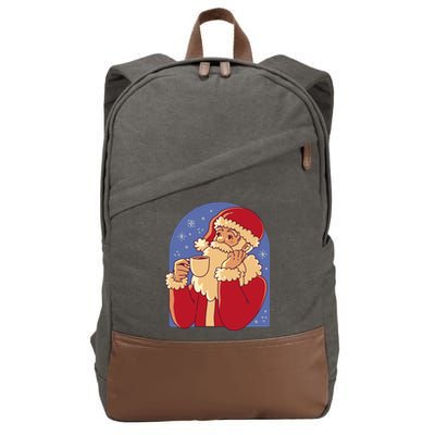Santa Claus Hot Coco Christmas Holiday Cotton Canvas Backpack