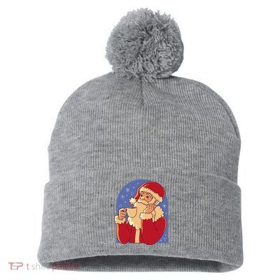 Santa Claus Hot Coco Christmas Holiday Pom Pom 12in Knit Beanie