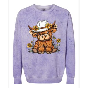 Scottish Cute Highland Cow Cattle Hairy Cow Flowers Colorblast Crewneck Sweatshirt