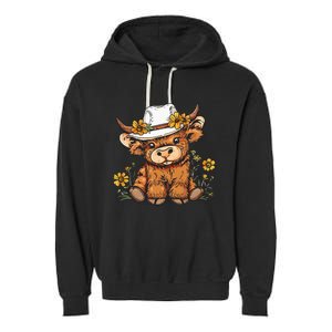 Scottish Cute Highland Cow Cattle Hairy Cow Flowers Garment-Dyed Fleece Hoodie