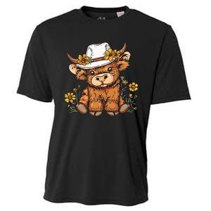 Scottish Cute Highland Cow Cattle Hairy Cow Flowers Cooling Performance Crew T-Shirt