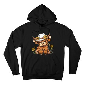 Scottish Cute Highland Cow Cattle Hairy Cow Flowers Hoodie