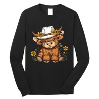 Scottish Cute Highland Cow Cattle Hairy Cow Flowers Long Sleeve Shirt