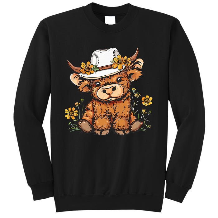 Scottish Cute Highland Cow Cattle Hairy Cow Flowers Sweatshirt