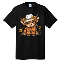 Scottish Cute Highland Cow Cattle Hairy Cow Flowers Tall T-Shirt