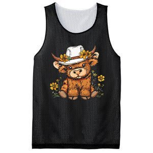 Scottish Cute Highland Cow Cattle Hairy Cow Flowers Mesh Reversible Basketball Jersey Tank