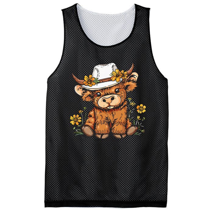 Scottish Cute Highland Cow Cattle Hairy Cow Flowers Mesh Reversible Basketball Jersey Tank