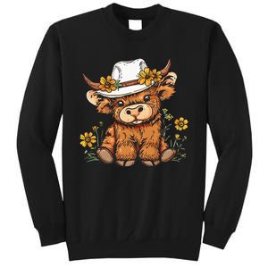 Scottish Cute Highland Cow Cattle Hairy Cow Flowers Tall Sweatshirt