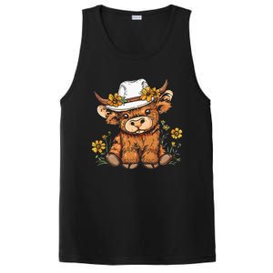 Scottish Cute Highland Cow Cattle Hairy Cow Flowers PosiCharge Competitor Tank