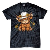 Scottish Cute Highland Cow Cattle Hairy Cow Flowers Tie-Dye T-Shirt