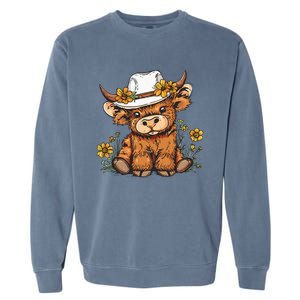 Scottish Cute Highland Cow Cattle Hairy Cow Flowers Garment-Dyed Sweatshirt