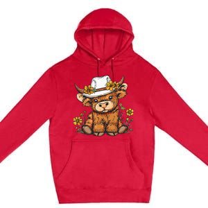 Scottish Cute Highland Cow Cattle Hairy Cow Flowers Premium Pullover Hoodie