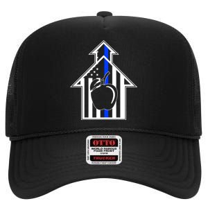 School Police Blue Thin Line High Crown Mesh Back Trucker Hat