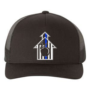 School Police Blue Thin Line Yupoong Adult 5-Panel Trucker Hat