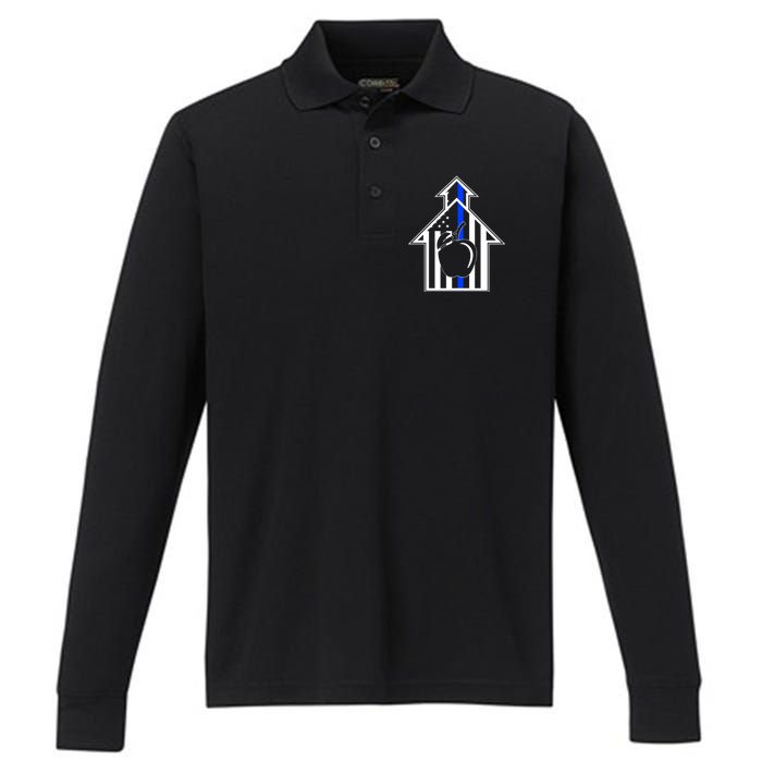 School Police Blue Thin Line Performance Long Sleeve Polo