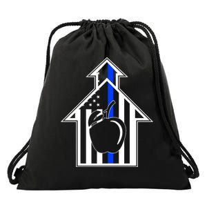 School Police Blue Thin Line Drawstring Bag