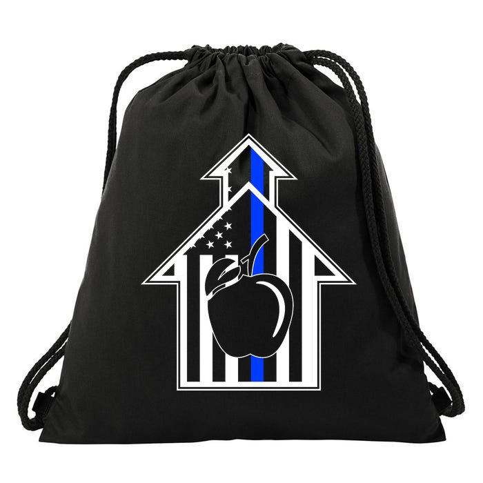 School Police Blue Thin Line Drawstring Bag