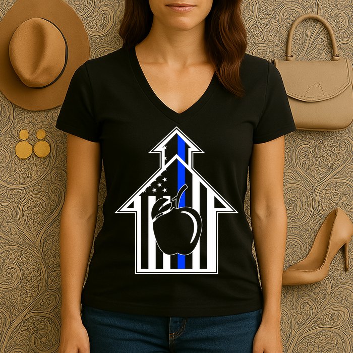 School Police Blue Thin Line Women's V-Neck T-Shirt