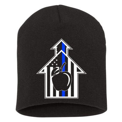 School Police Blue Thin Line Short Acrylic Beanie