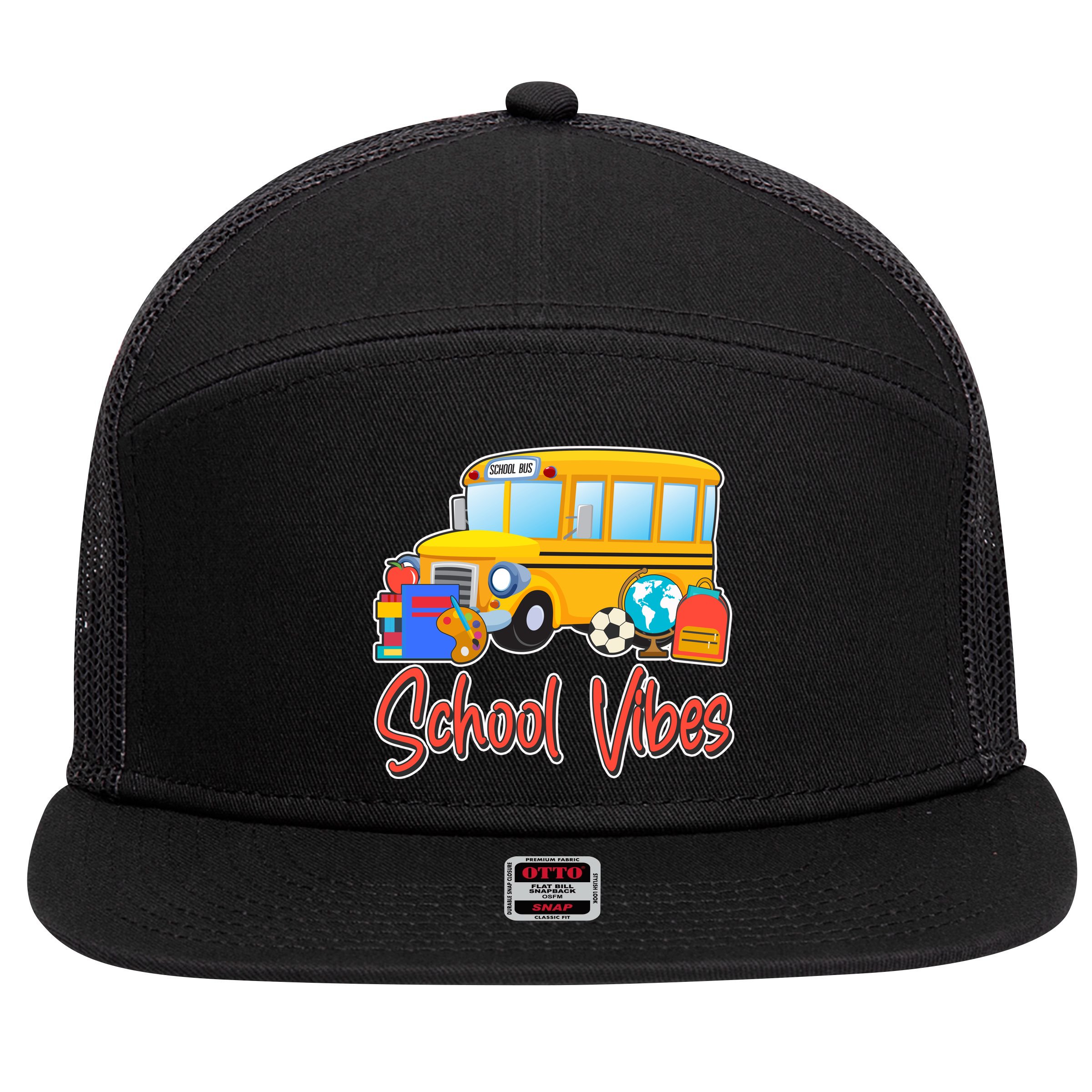 School Vibes Back to School 7 Panel Mesh Trucker Snapback Hat