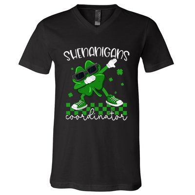 Shenanigans Coordinator Irish Shamrock Funny St Patricks Day V-Neck T-Shirt